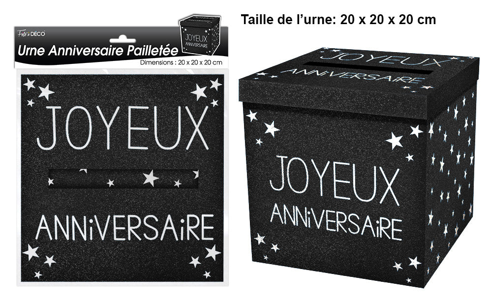 Urne joyeux anniversaire paillette Noir