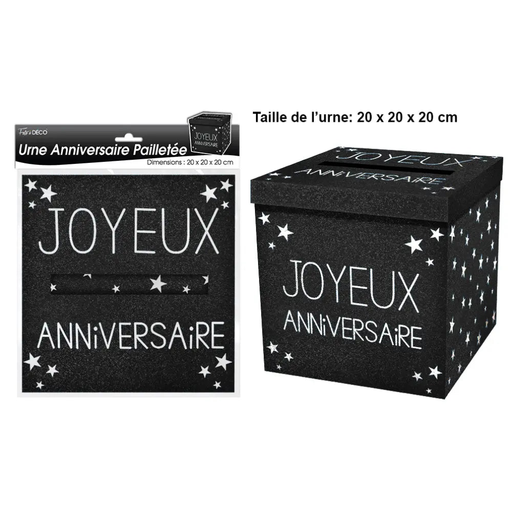 Urne joyeux anniversaire paillette Noir
