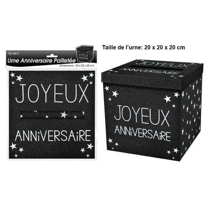 Urne joyeux anniversaire paillette Noir