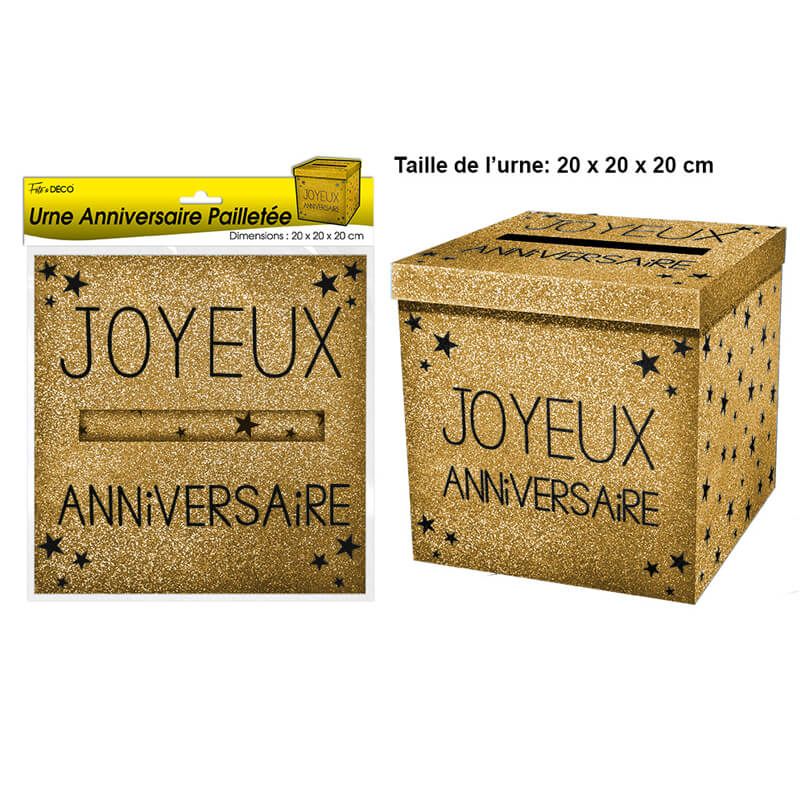 Urne joyeux anniversaire paillette OR