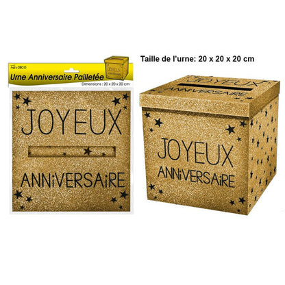 Urne joyeux anniversaire paillette OR