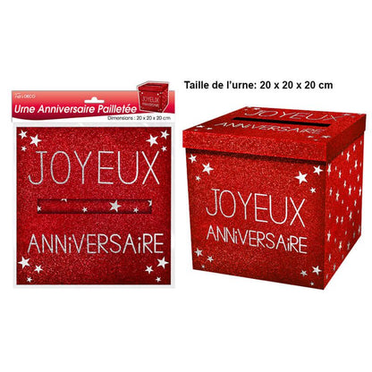 Urne joyeux anniversaire paillette Rouge