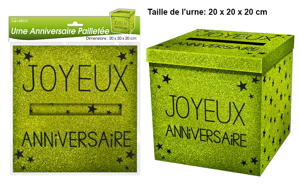 Urne joyeux anniversaire paillette Vert