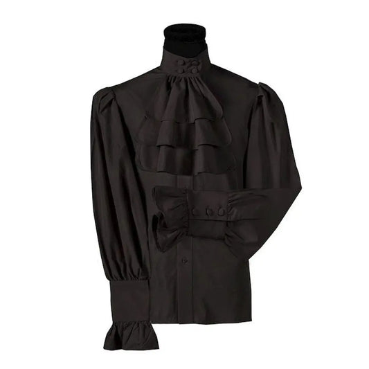 Chemise Homme avec Jabot Noir - S
