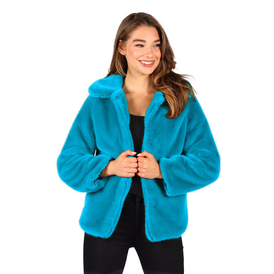 Veste de fourrure Luxe, Turquoise M/L