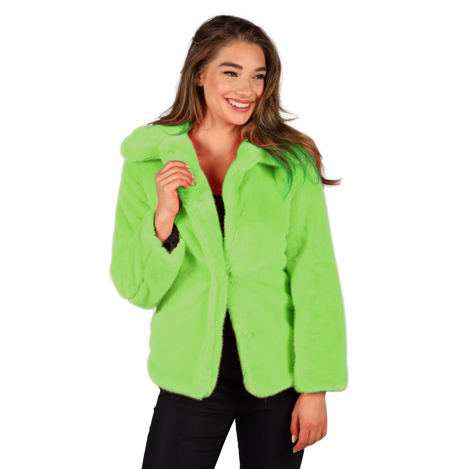 Veste de fourrure Luxe, Vert Fluo M/L