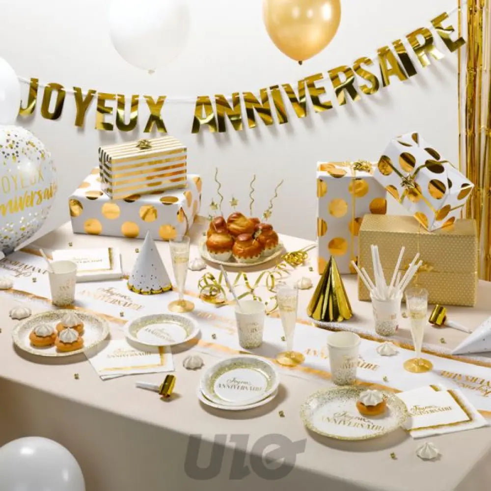 6 Assiettes en Carton D18cm - Anniversaire Or