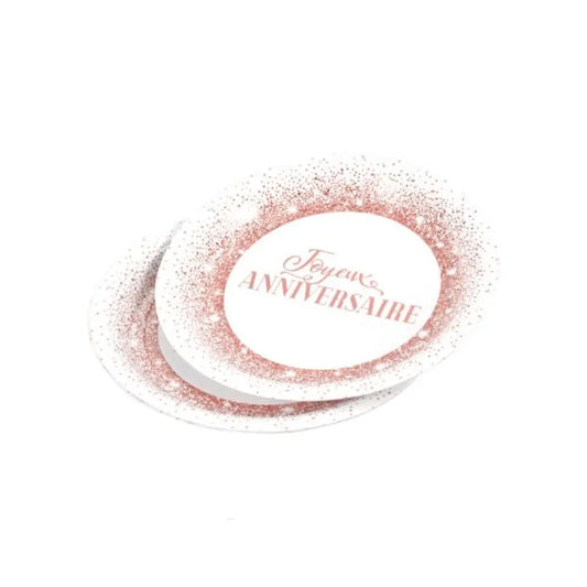 6 Assiettes en Carton D18.5cm - Anniversaire Rose Gold