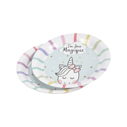 SET DE 6 ASSIETTES EN CARTON D18,5CM LICORNE SANS FILM PLASTIQUE