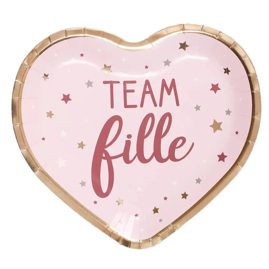 6 Assiettes en Carton Cœur - Team Fille