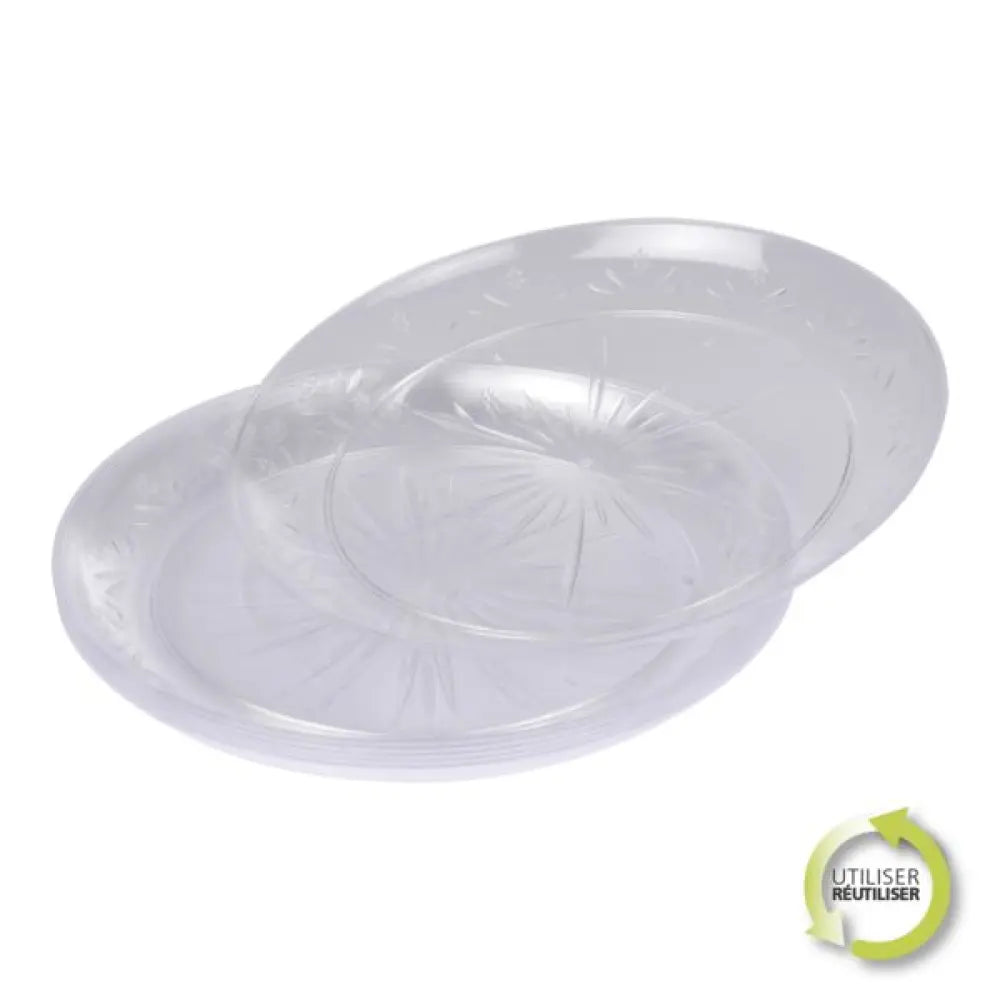 6 Assiettes en Plastique Réutilisable D25,5cm - TRANSPARENT