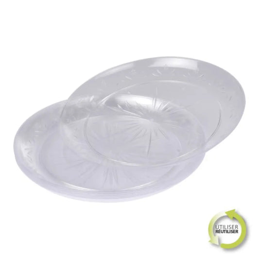 6 Assiettes en Plastique Réutilisable D25,5cm - TRANSPARENT
