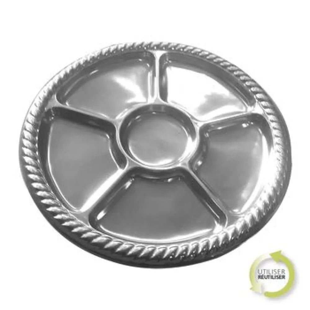 2 Plats Ronds avec 6 Compartiments D30cm - ARGENT