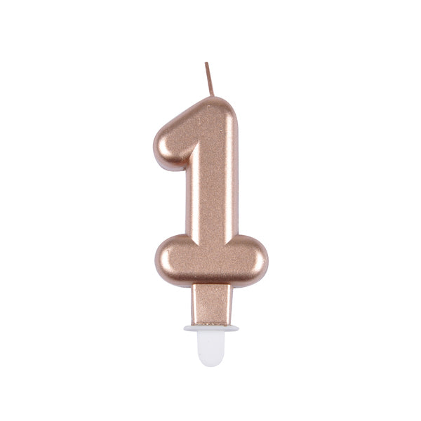 BOUGIE ANNIVERSAIRE CHIFFRE 1 AVEC SUPPORT PLASTIQUE H7,5CM ROSE GOLD