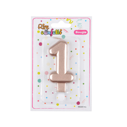 BOUGIE ANNIVERSAIRE CHIFFRE 1 AVEC SUPPORT PLASTIQUE H7,5CM ROSE GOLD