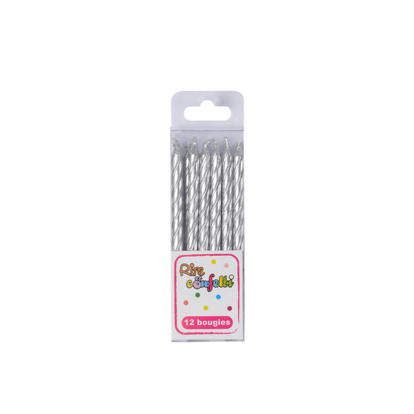 SET DE 12 BOUGIES METALLIQUE AVEC SUPPORT PLASTIQUE H6CM ARGENT