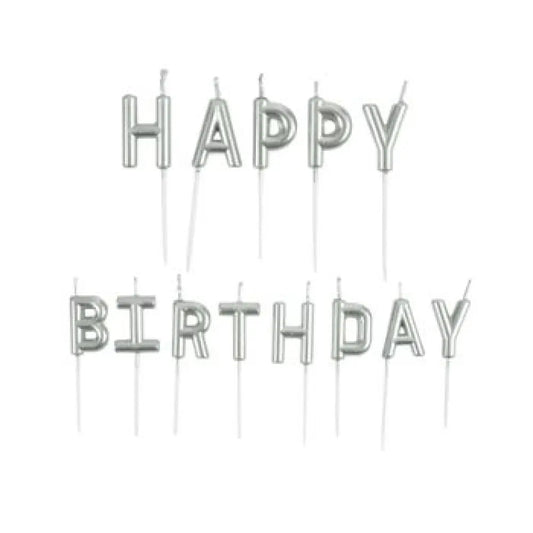 Bougies ''Happy Birthday'' - Argent - H : 8cm