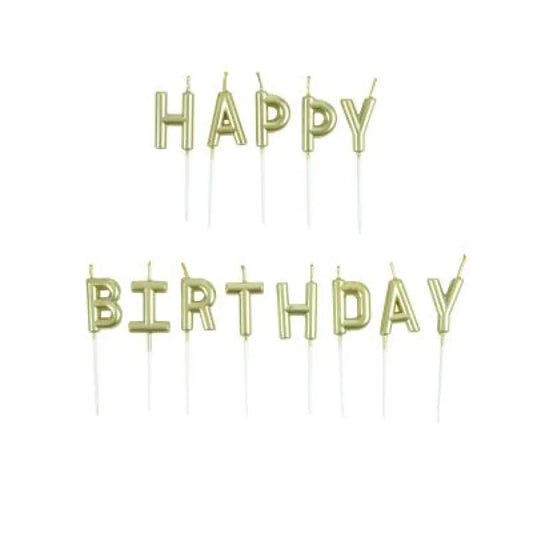 Bougies ''Happy Birthday'' - Or - H : 8cm