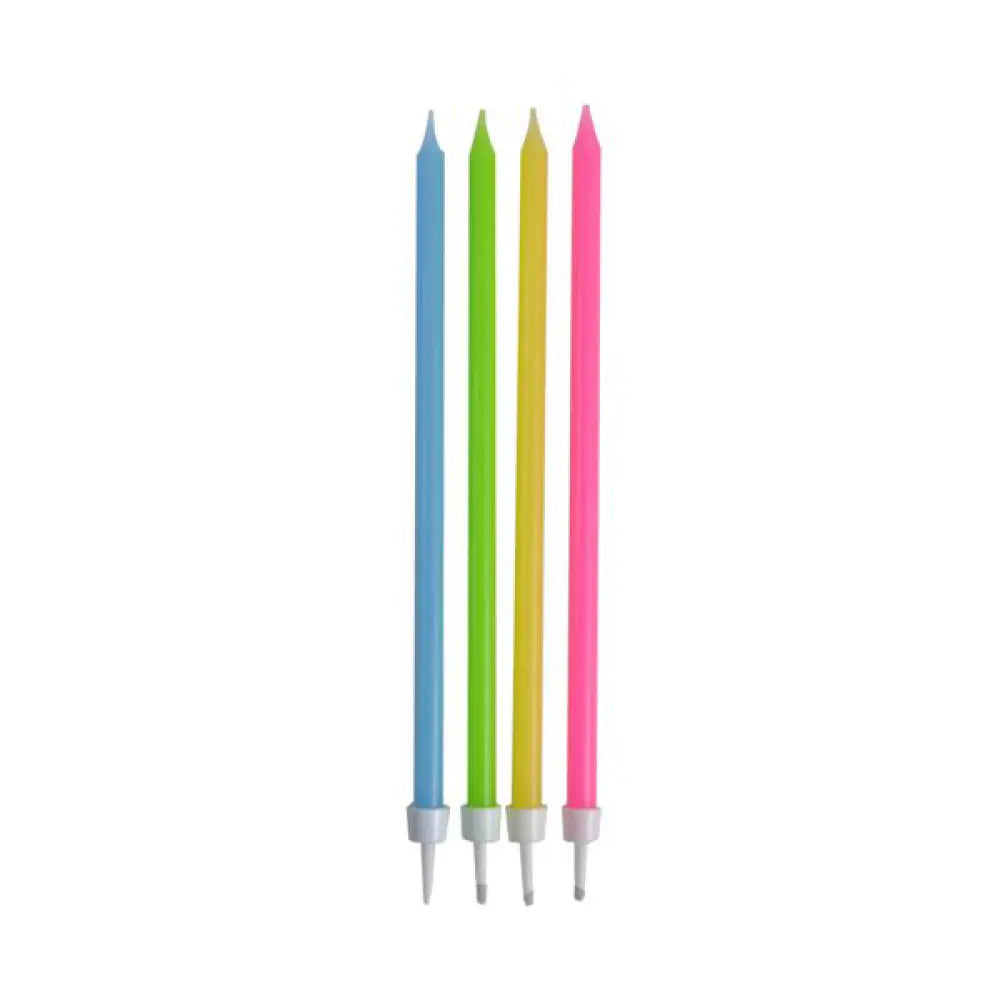 16 Bougies Anniversaire Longues avec Supports - Multicolores