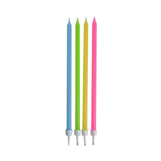16 Bougies Anniversaire Longues avec Supports - Multicolores