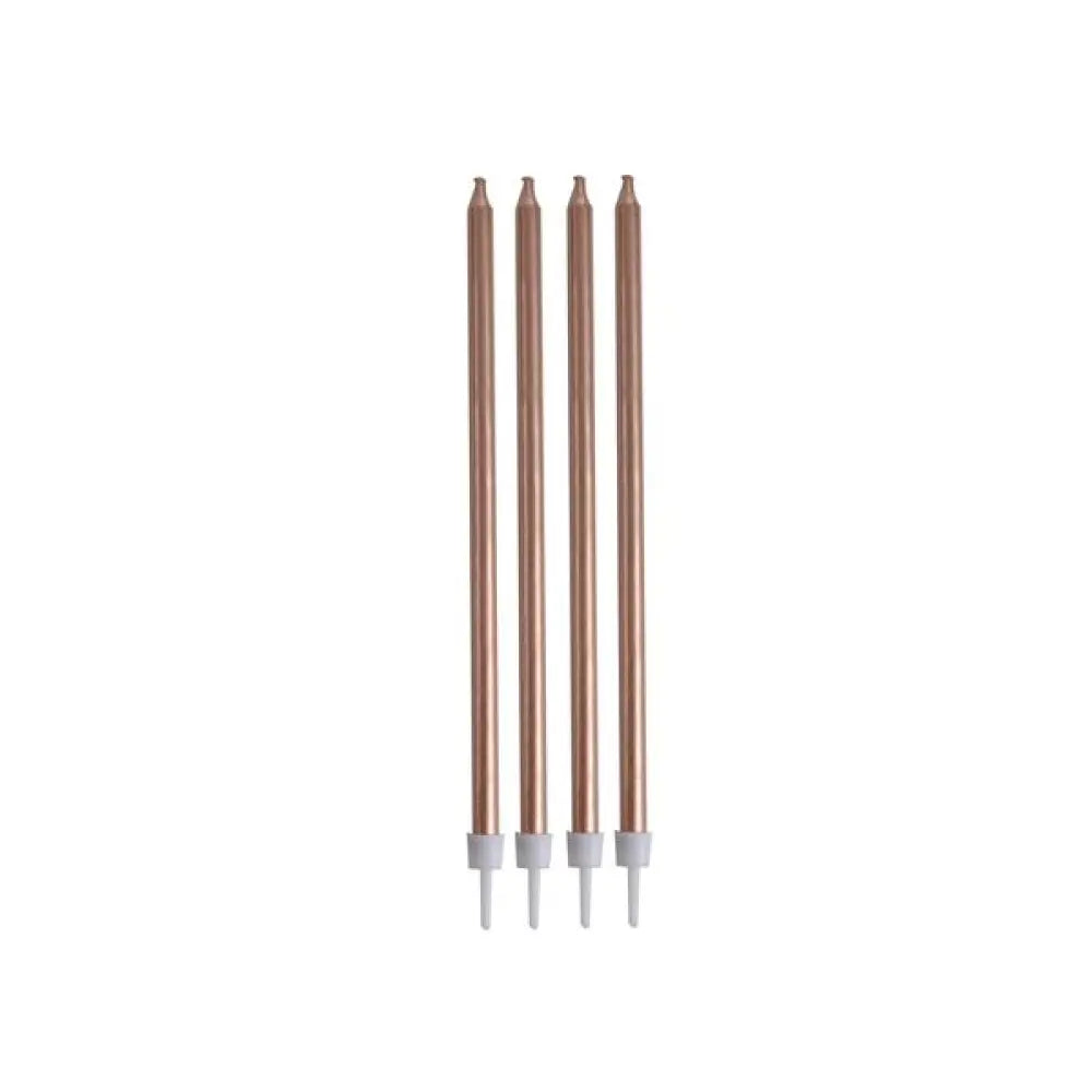 16 Bougies Anniversaire Longues avec Supports - Rose Gold