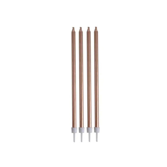 16 Bougies Anniversaire Longues avec Supports - Rose Gold