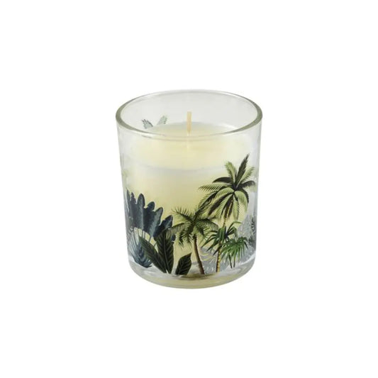 Bougie en Verre Décorée "Jardin d'Eden" - Parfum Douceur Exotique - H10cm