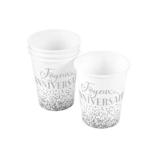 6 Gobelets en Carton 25cl - Anniversaire Argent