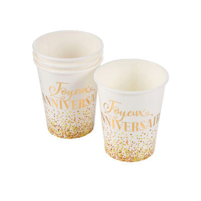 SET DE 6 GOBELETS EN CARTON 25CL ANNIVERSAIRE GOLD