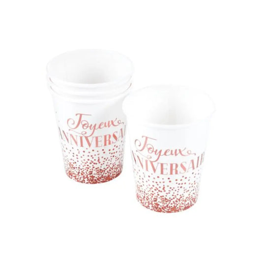 6 Gobelets en Carton 25cl - Anniversaire Rose Gold