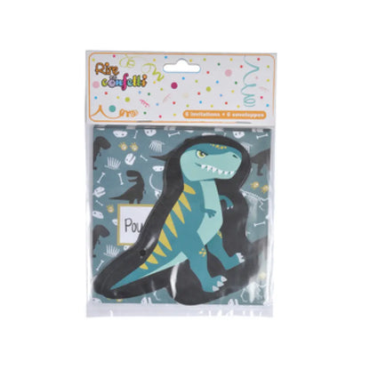 6 Invitations ''Anniversaire'' + 6 Enveloppes - Happy Dino