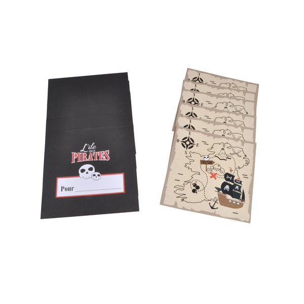 SET DE 6 INVITATIONS+ENVELOPPES ANNIVERSAIRE EN PAPIER PIRATES