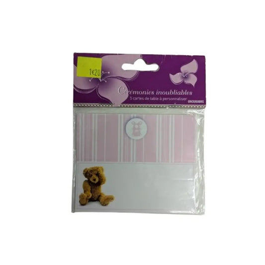 5 Etiquettes de Table à Personnalisées - Ourson Rose