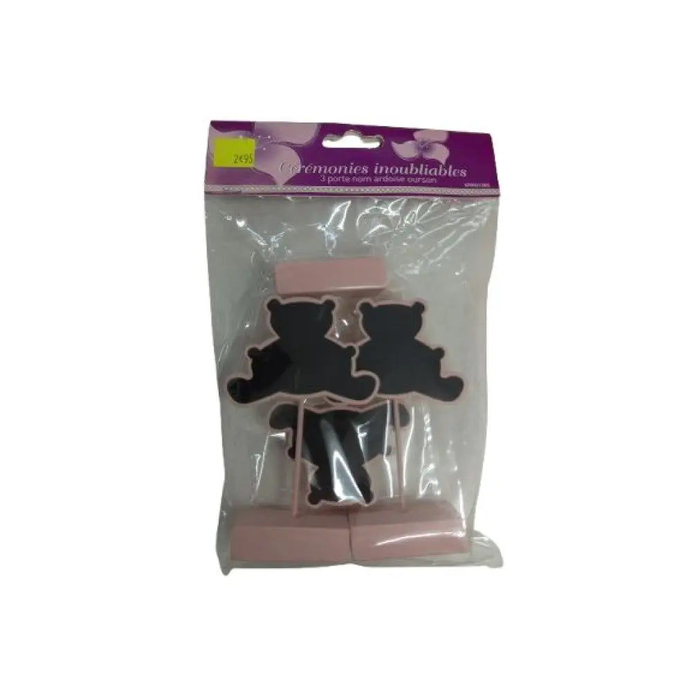 3 Porte-Noms Ardoise Oursons Roses