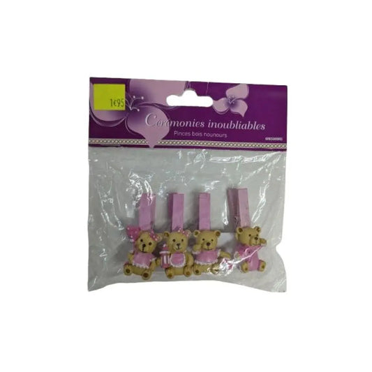 4 Pinces ''Nounours Roses"
