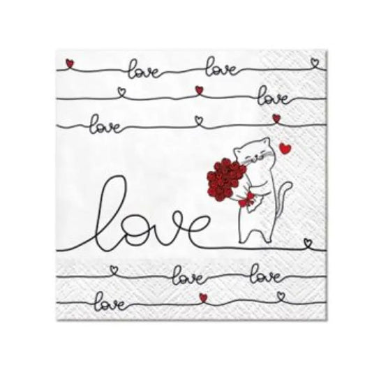 20 Serviettes Cocktail en Papier 25X25cm - NEW LOVE