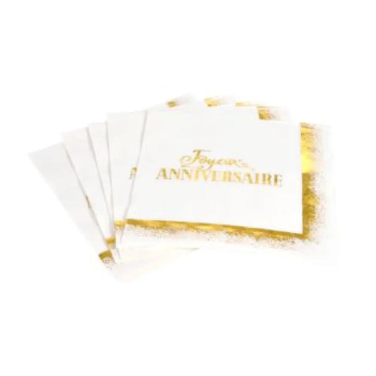 20 Serviettes en Papier 33x33cm - ANNIVERSAIRE GOLD METALISE