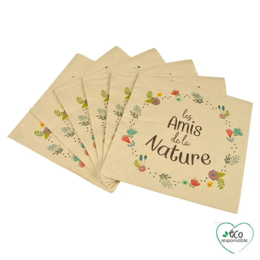 20 Serviettes en Pulpe de Bambou 33x33cm - Les Amis de la Nature