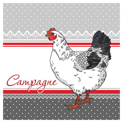 SET DE 20 SERVIETTES EN PAPIER 3 PLIS 33*33CM COQ CAMPAGNE