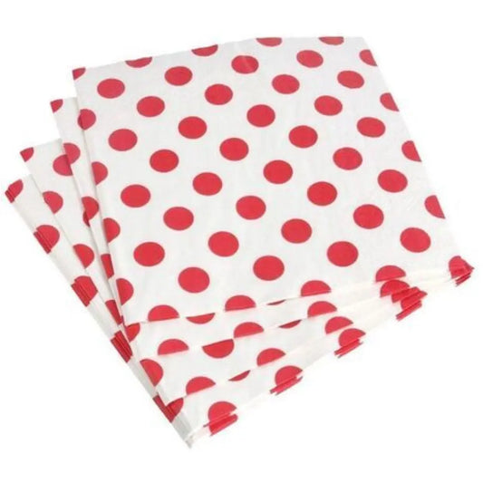 20 Serviettes en Papier 33x33cm - Blanc à Pois Rouge