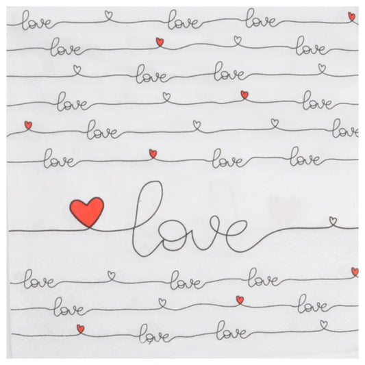 20 Serviettes en Papier 33x33cm - NEW LOVE