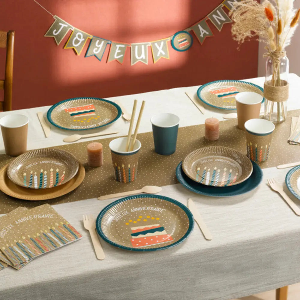 20 Serviettes en Papier 33x33cm - Joyeux Anniversaire Kraft