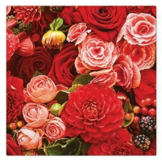 20 Serviettes en Papier 33x33cm - BOUQUET ROUGE