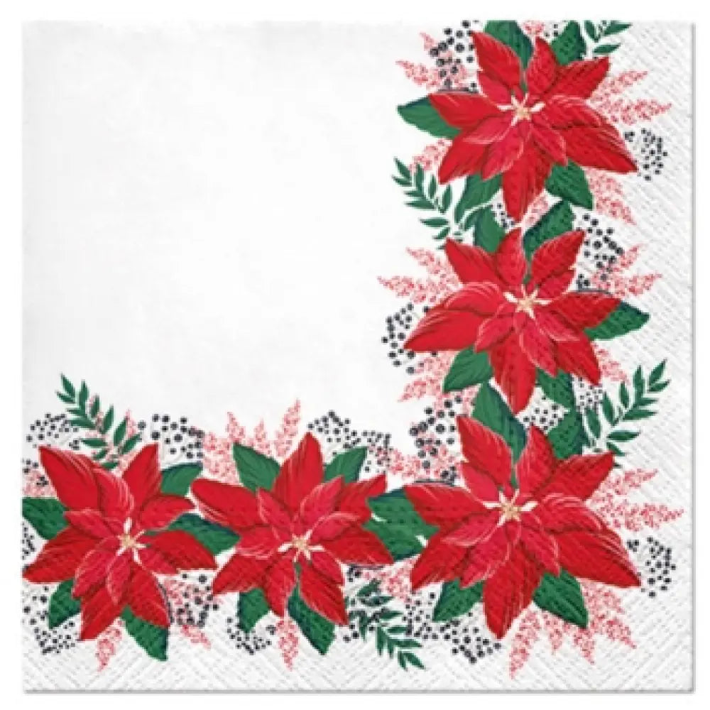 20 Serviettes en Papier 33x33cm - BORDURE POINSETTIAS