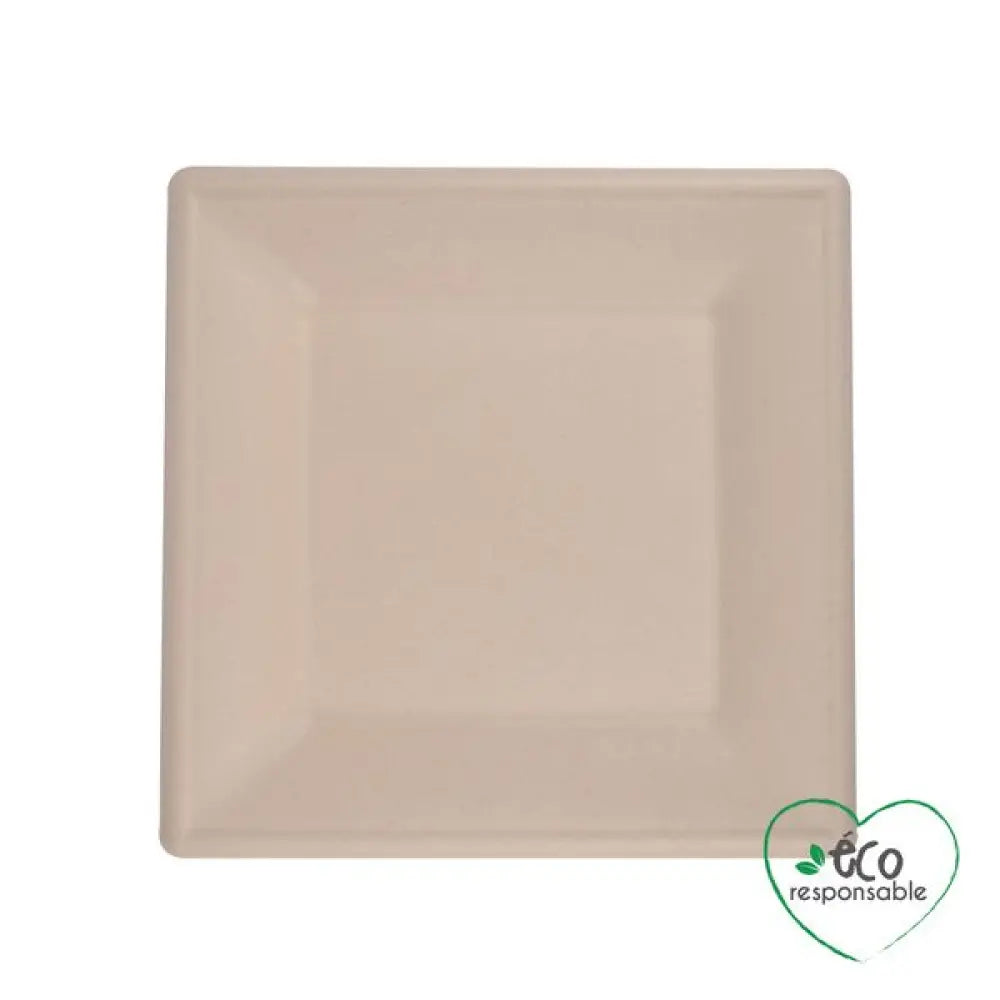 12 Assiettes Carrées en Canne à Sucre 15cm - NATUREL