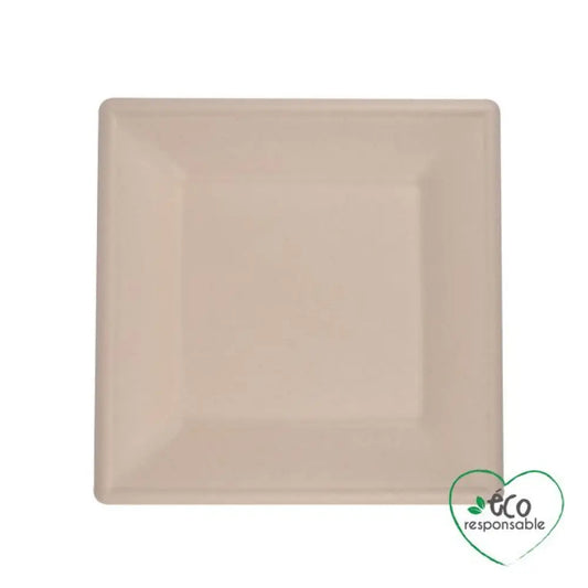 12 Assiettes Carrées en Canne à Sucre 15cm - NATUREL