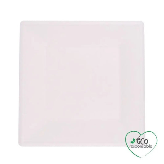 12 Assiettes Carrées en Canne à Sucre 20cm - BLANC