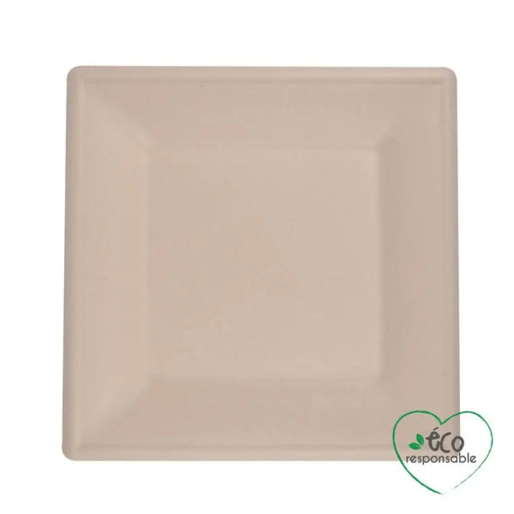 12 Assiettes Carrées en Canne à Sucre 20cm - NATUREL