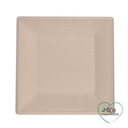 12 Assiettes Carrées en Canne à Sucre 20cm - NATUREL
