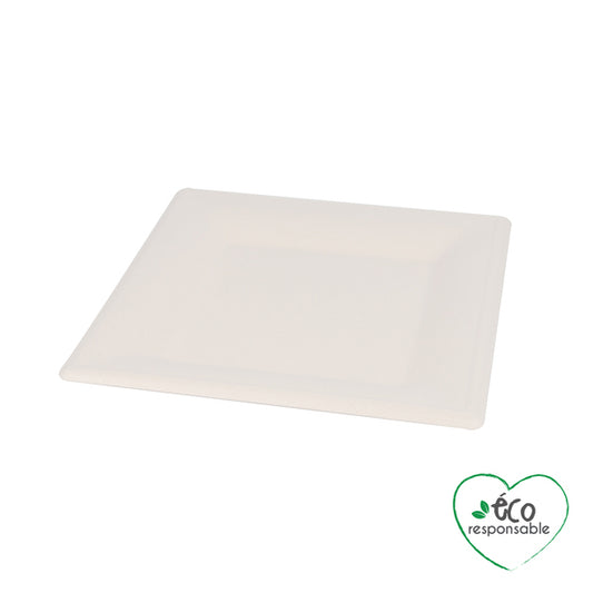 SET DE 12 PLATEAUX CARRES EN CANNE A SUCRE 25CM BLANC